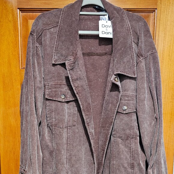 Corduroy Brown Distressed Oversized Shirt Jacket - Picture 1 of 3